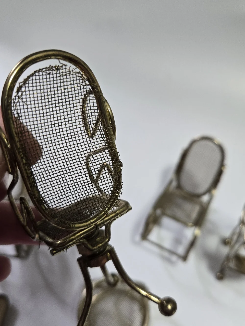 Vintage Metal Miniature Doll House Furniture Gold Rocking Chairs Table Sconce